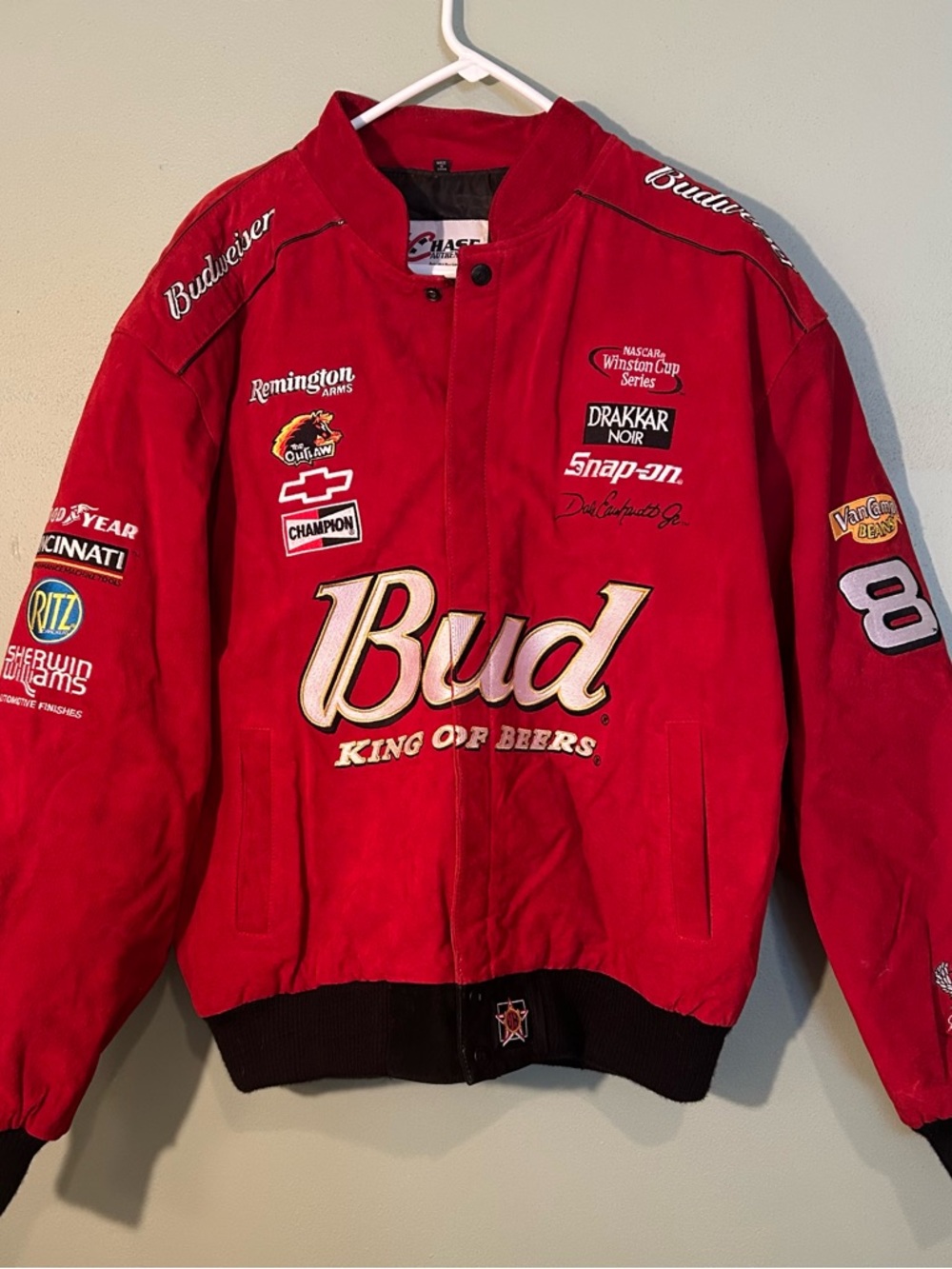 Chase Authentics Vintage Dale Earnhardt Jr Budweiser Red Suede Jacket Men’s XL